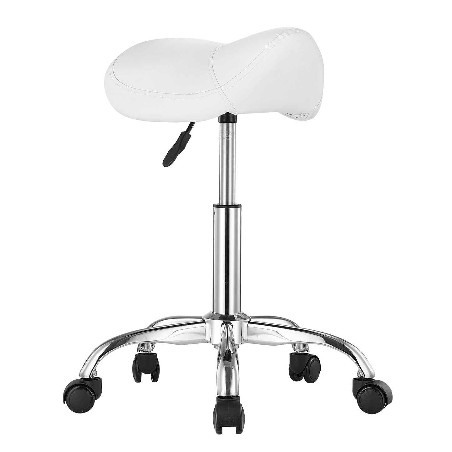 Saddle Stool Swivel Stool with Wheels PU Leather Height Adjustable White