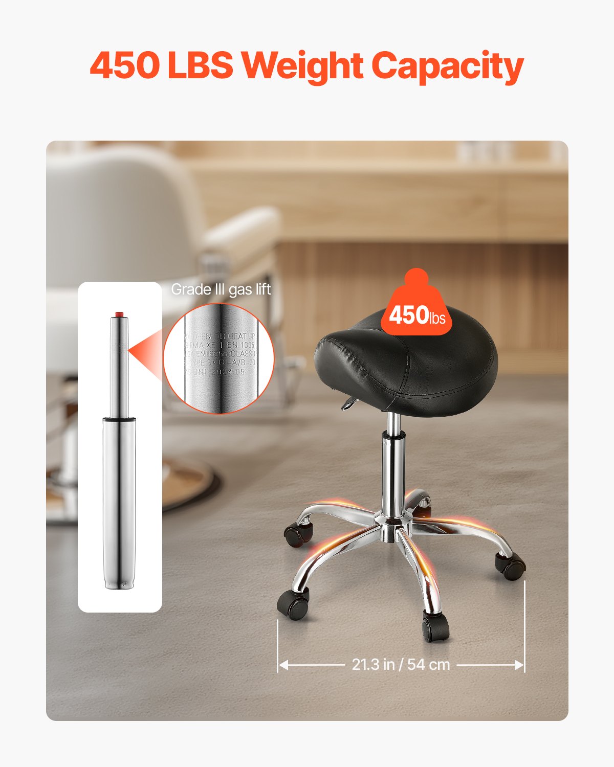 Saddle Stool Swivel Stool with Wheels PU Leather Height Adjustable Black