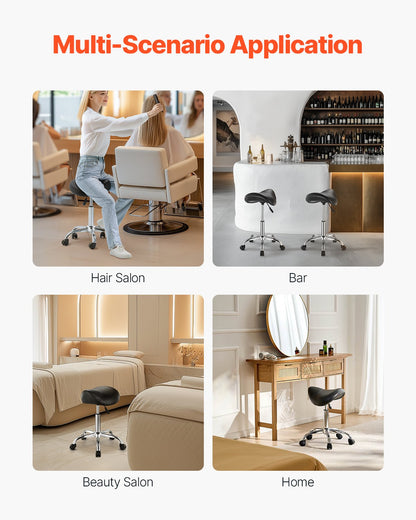 Saddle Stool Swivel Stool with Wheels PU Leather Height Adjustable Black