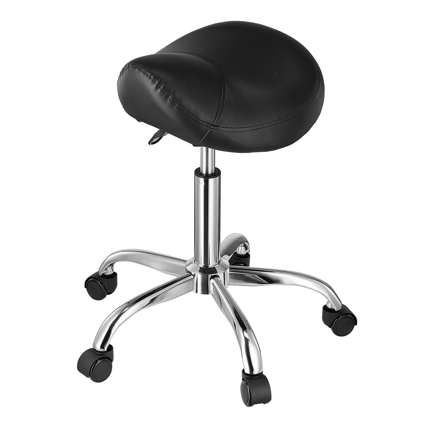 Saddle Stool Swivel Stool with Wheels PU Leather Height Adjustable Black