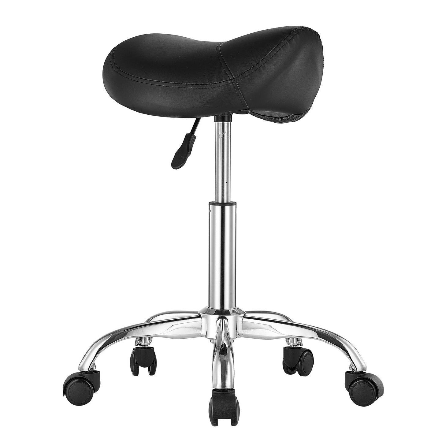 Saddle Stool Swivel Stool with Wheels PU Leather Height Adjustable Black