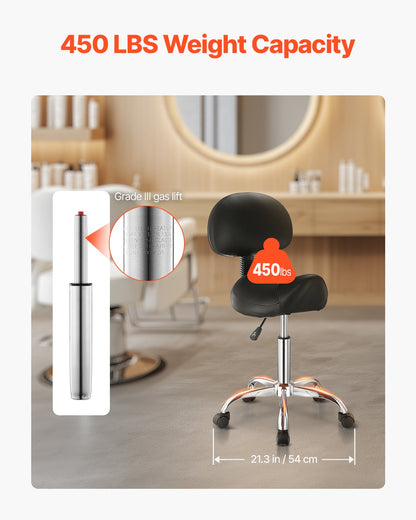 Saddle stool Swivel stool with backrest PU leather Height adjustable Black