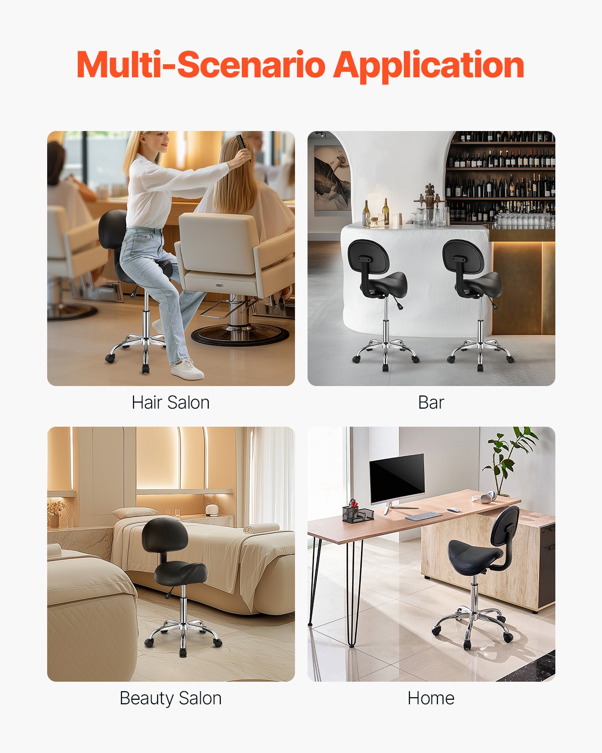 Saddle stool Swivel stool with backrest PU leather Height adjustable Black