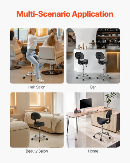 Saddle stool Swivel stool with backrest PU leather Height adjustable Black