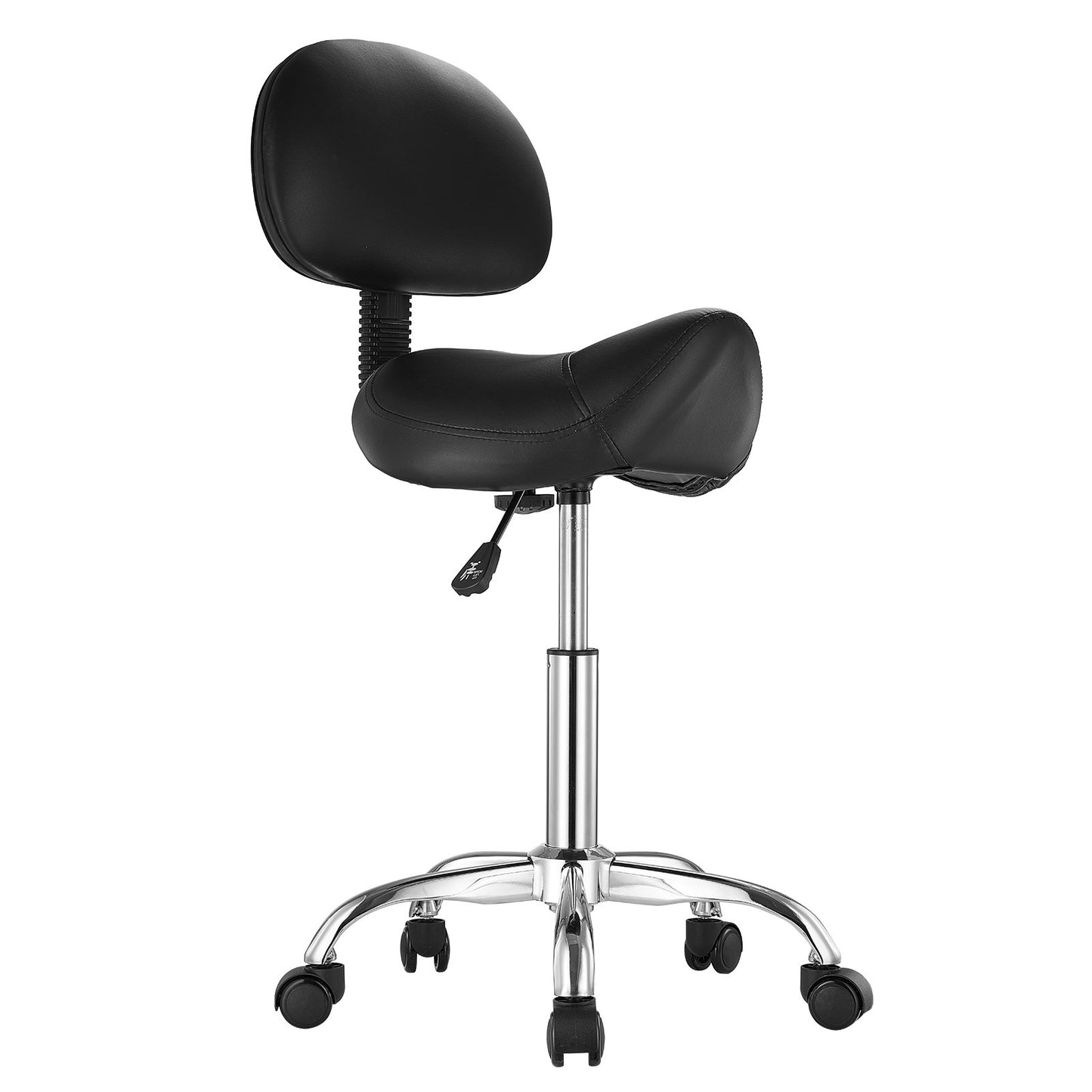 Saddle stool Swivel stool with backrest PU leather Height adjustable Black