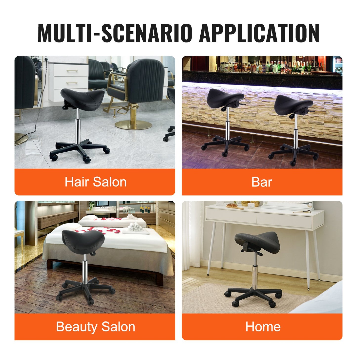 Saddle Stool with Wheels, 400 LBS Weight Capacity Ergonomic Rolling Saddle Stool, Height Adjustable Thickened PU Leather Swivel Saddle Stool Chair for Salon, Spa, Tattoo, Clinic, Black