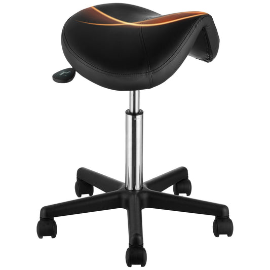 Sadelpall med hjul, 400 LBS Viktkapacitet Ergonomisk rullande sadelpall, höjdjusterbar förtjockad PU-läder Vridbar sadelstol Stol för salong, spa, tatuering, klinik, svart