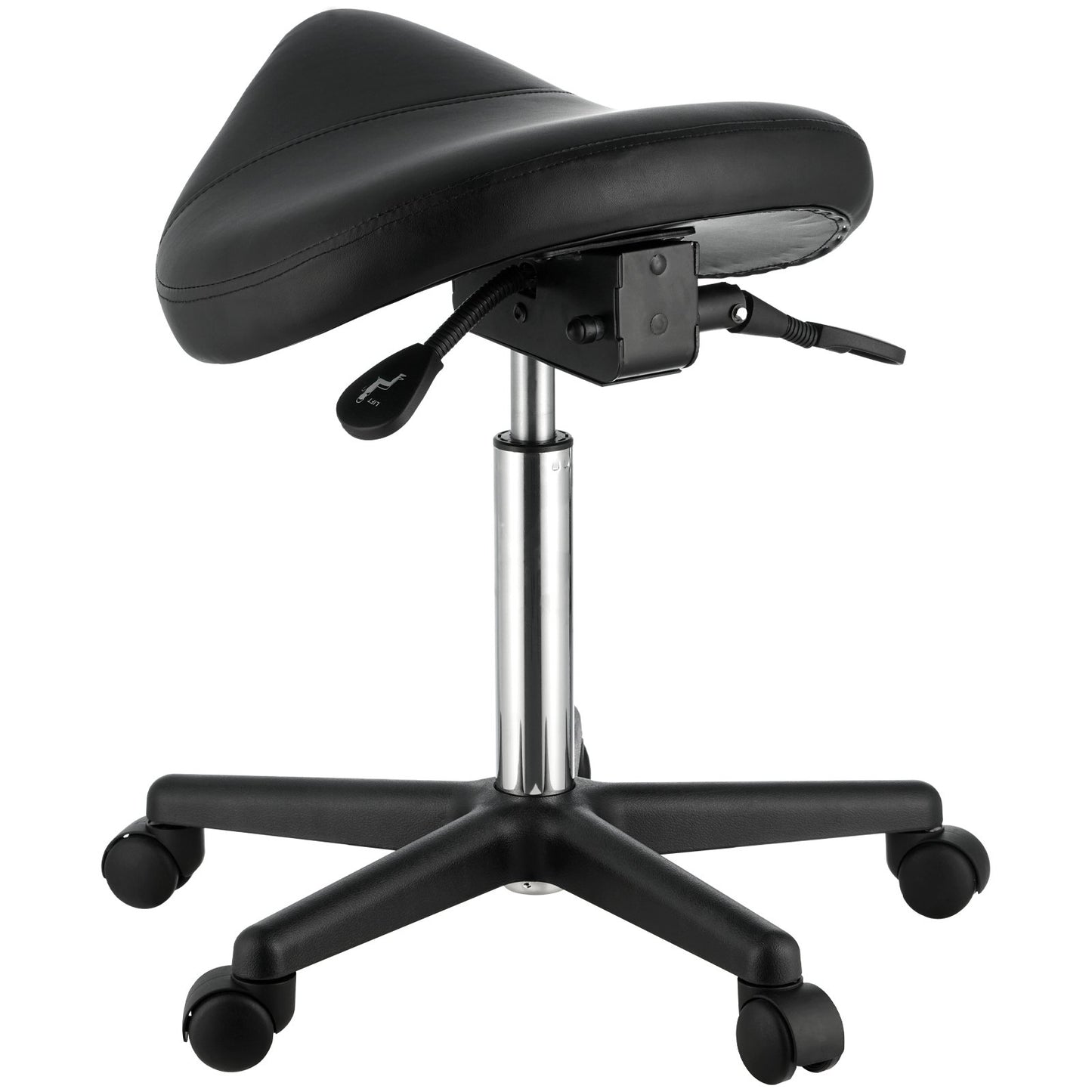 Saddle Stool with Wheels, 400 LBS Weight Capacity Ergonomic Rolling Saddle Stool, Height Adjustable Thickened PU Leather Swivel Saddle Stool Chair for Salon, Spa, Tattoo, Clinic, Black
