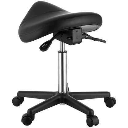 Saddle Stool with Wheels, 400 LBS Weight Capacity Ergonomic Rolling Saddle Stool, Height Adjustable Thickened PU Leather Swivel Saddle Stool Chair for Salon, Spa, Tattoo, Clinic, Black
