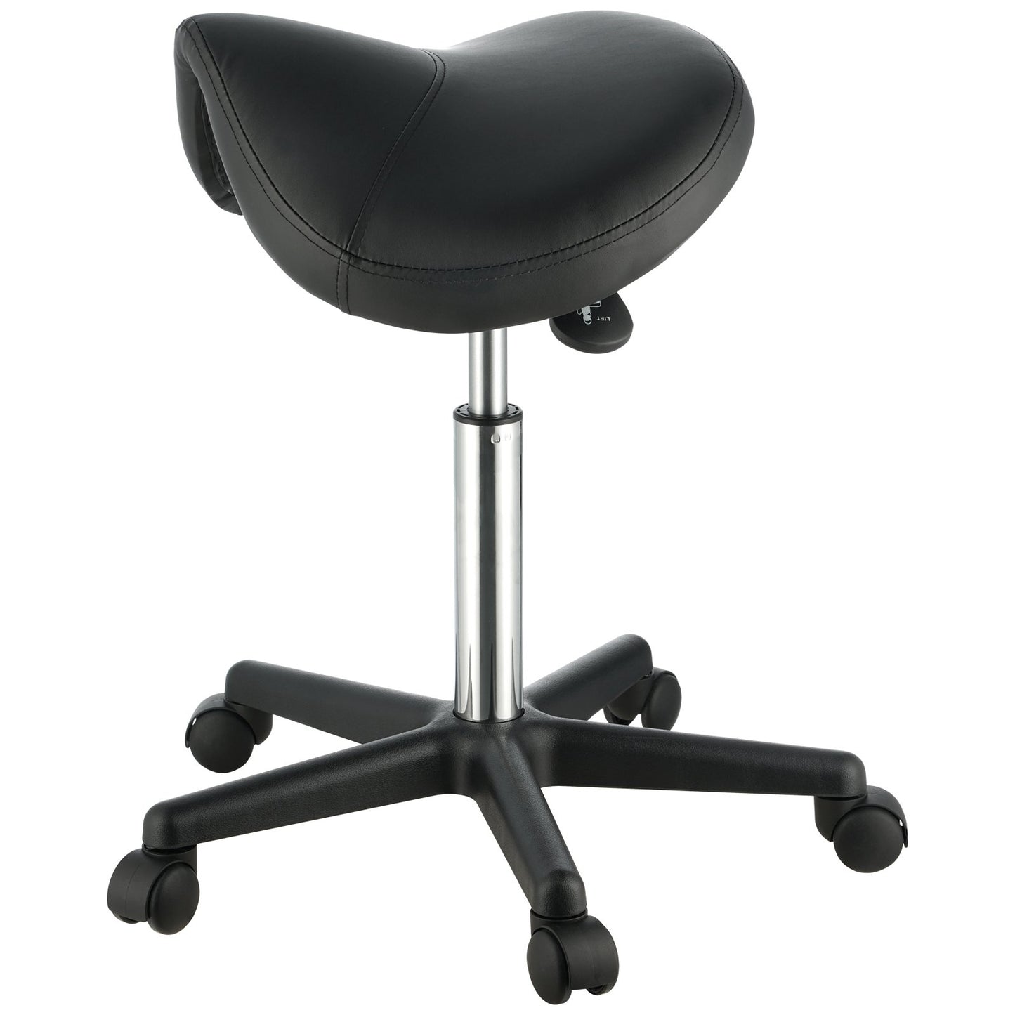 Saddle Stool with Wheels, 400 LBS Weight Capacity Ergonomic Rolling Saddle Stool, Height Adjustable Thickened PU Leather Swivel Saddle Stool Chair for Salon, Spa, Tattoo, Clinic, Black