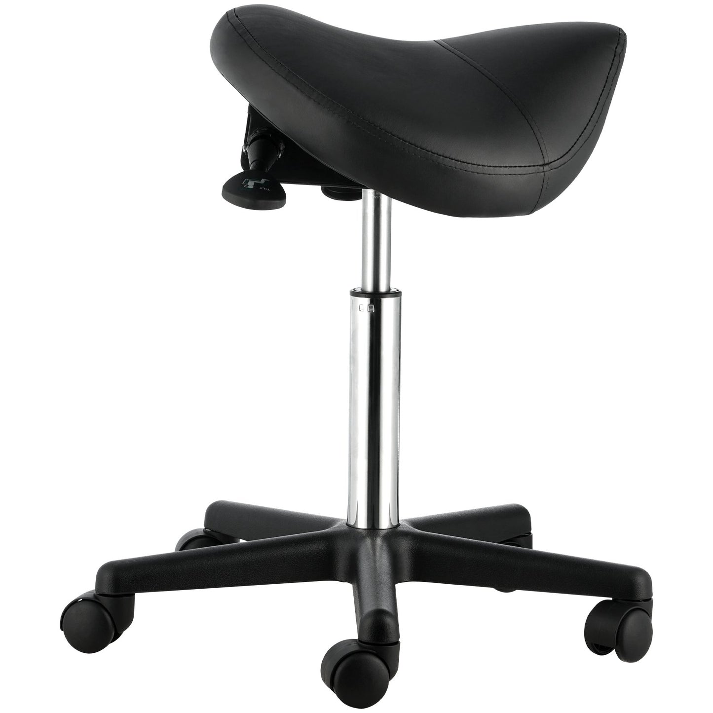 Saddle Stool with Wheels, 400 LBS Weight Capacity Ergonomic Rolling Saddle Stool, Height Adjustable Thickened PU Leather Swivel Saddle Stool Chair for Salon, Spa, Tattoo, Clinic, Black
