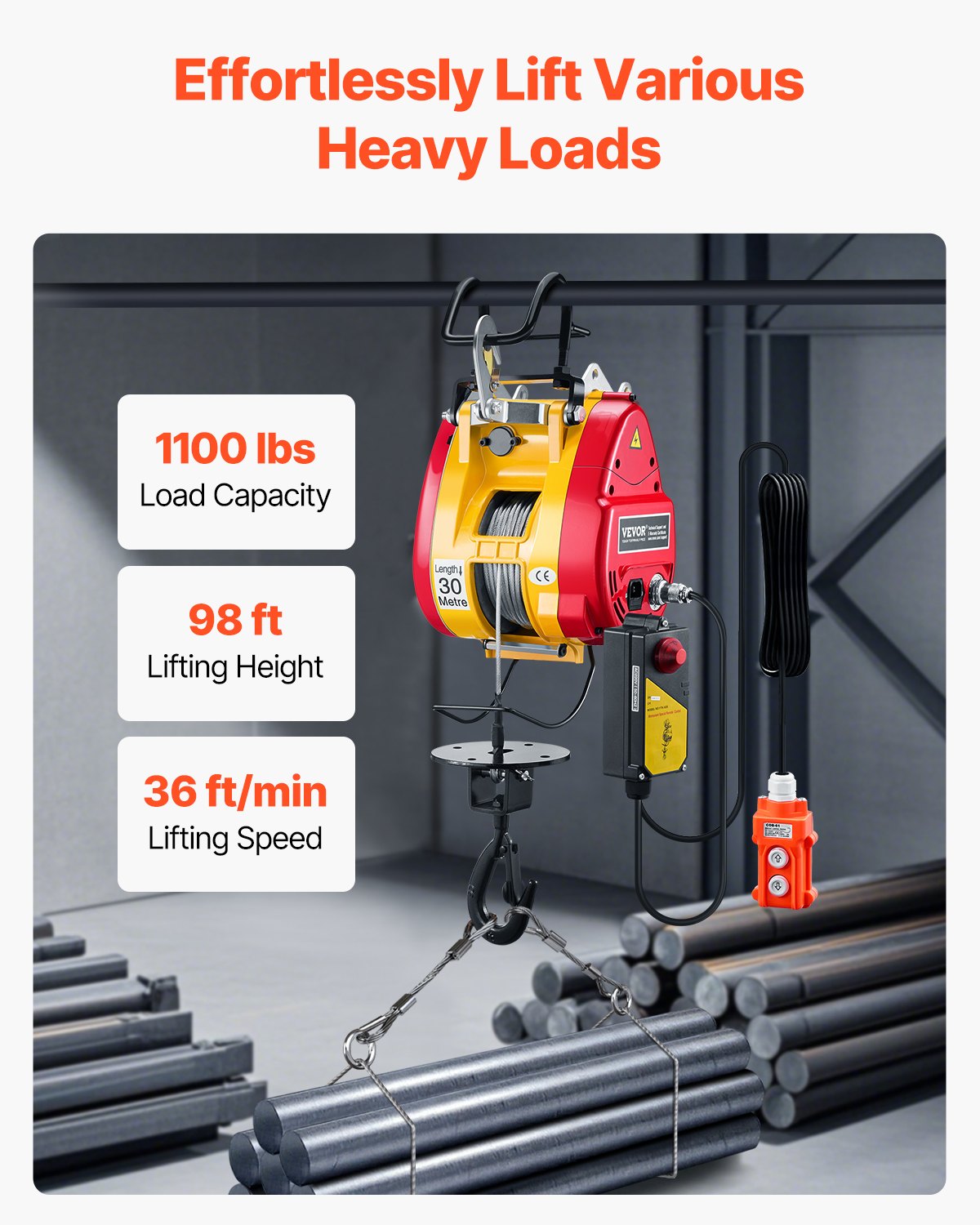 2-in-1 Portable Electric Lifting Winch 1100LBS Wired/Wireless Remote Control