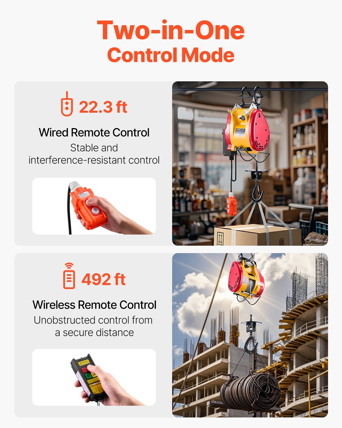 2-in-1 Portable Electric Lifting Winch 1100LBS Wired/Wireless Remote Control