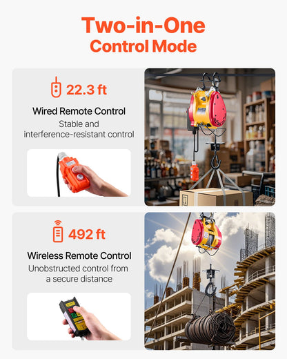 2-in-1 Portable Electric Lifting Winch 1100LBS Wired/Wireless Remote Control