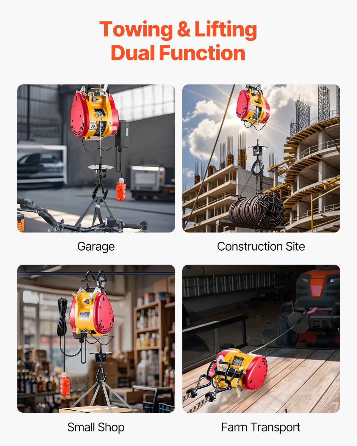 2-in-1 Portable Electric Lifting Winch 1100LBS Wired/Wireless Remote Control