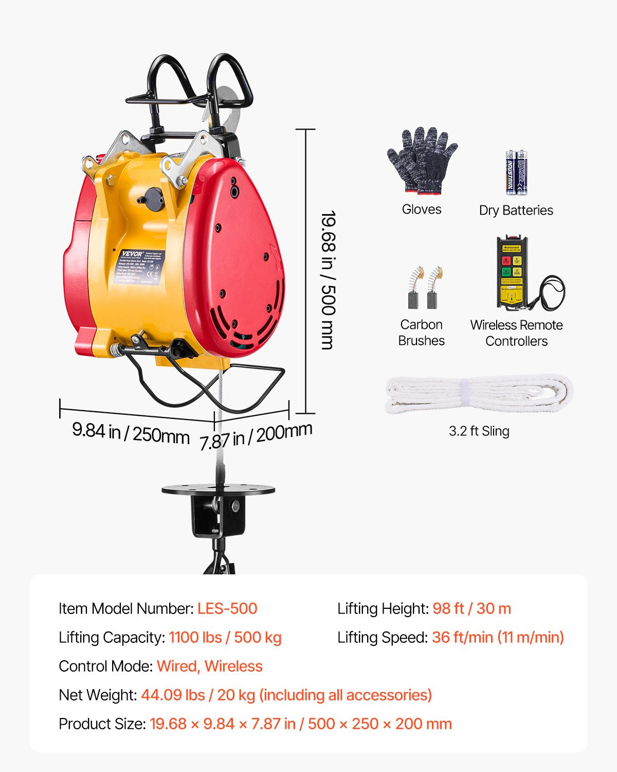 2-in-1 Portable Electric Lifting Winch 1100LBS Wired/Wireless Remote Control