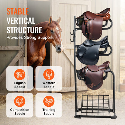 Freestanding Saddle Rack 3-Tier English and Western Saddle Rack