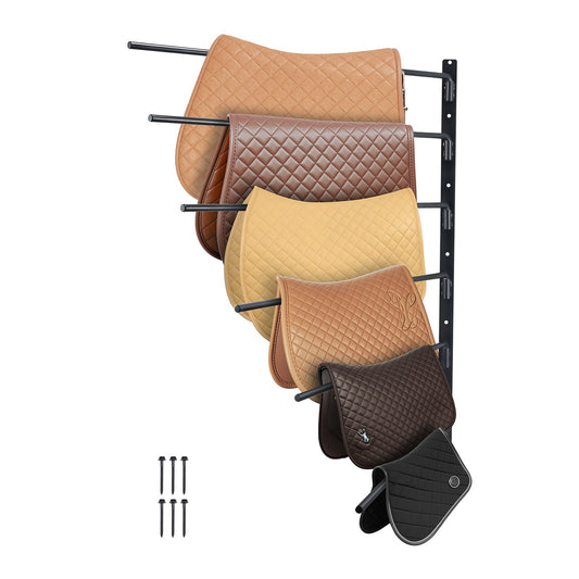 Wall-mounted saddle rack with six levels, English and Western saddle racks