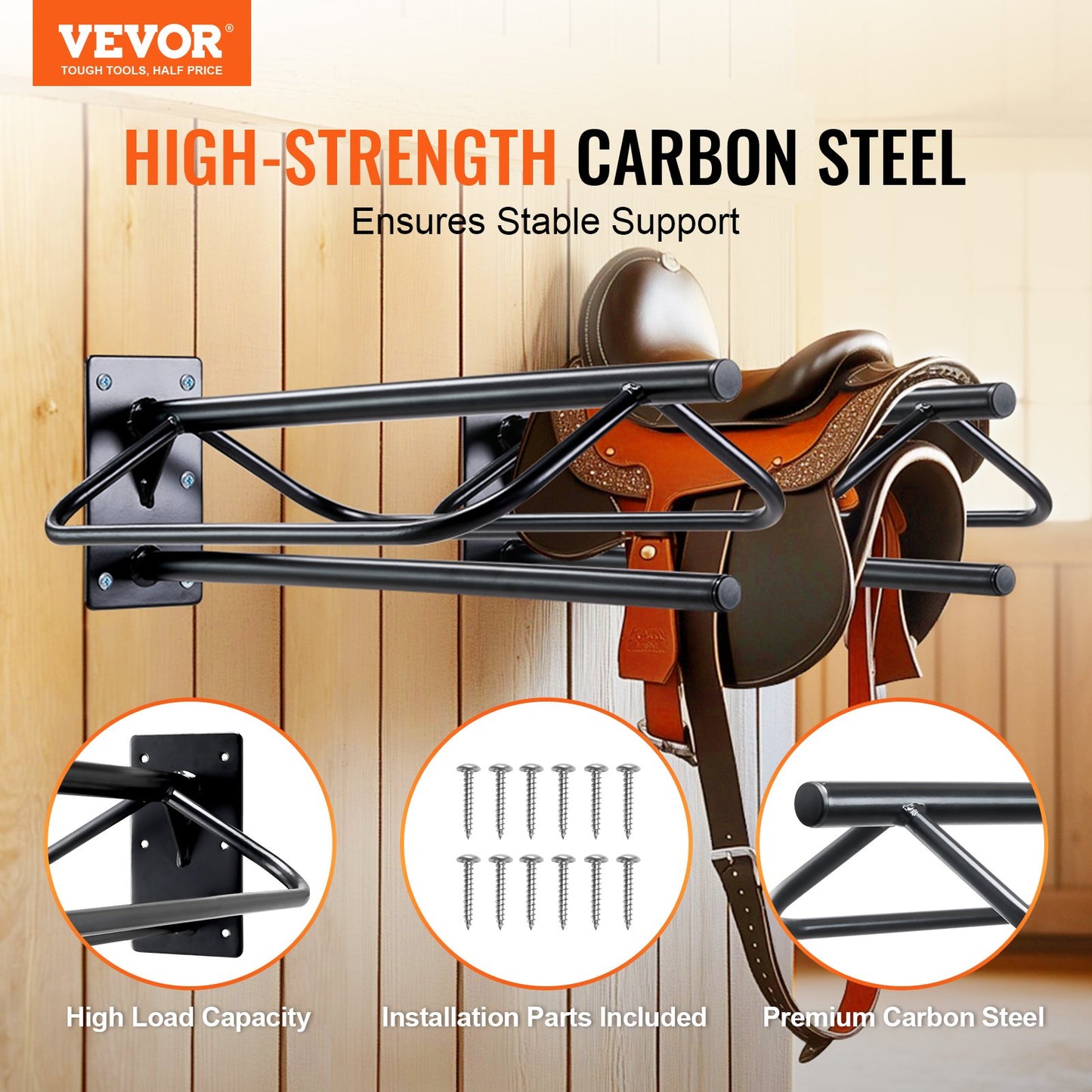 Saddle Rack with Pad Bar 2-pack Wall-mounted Horse Saddle Rack Black