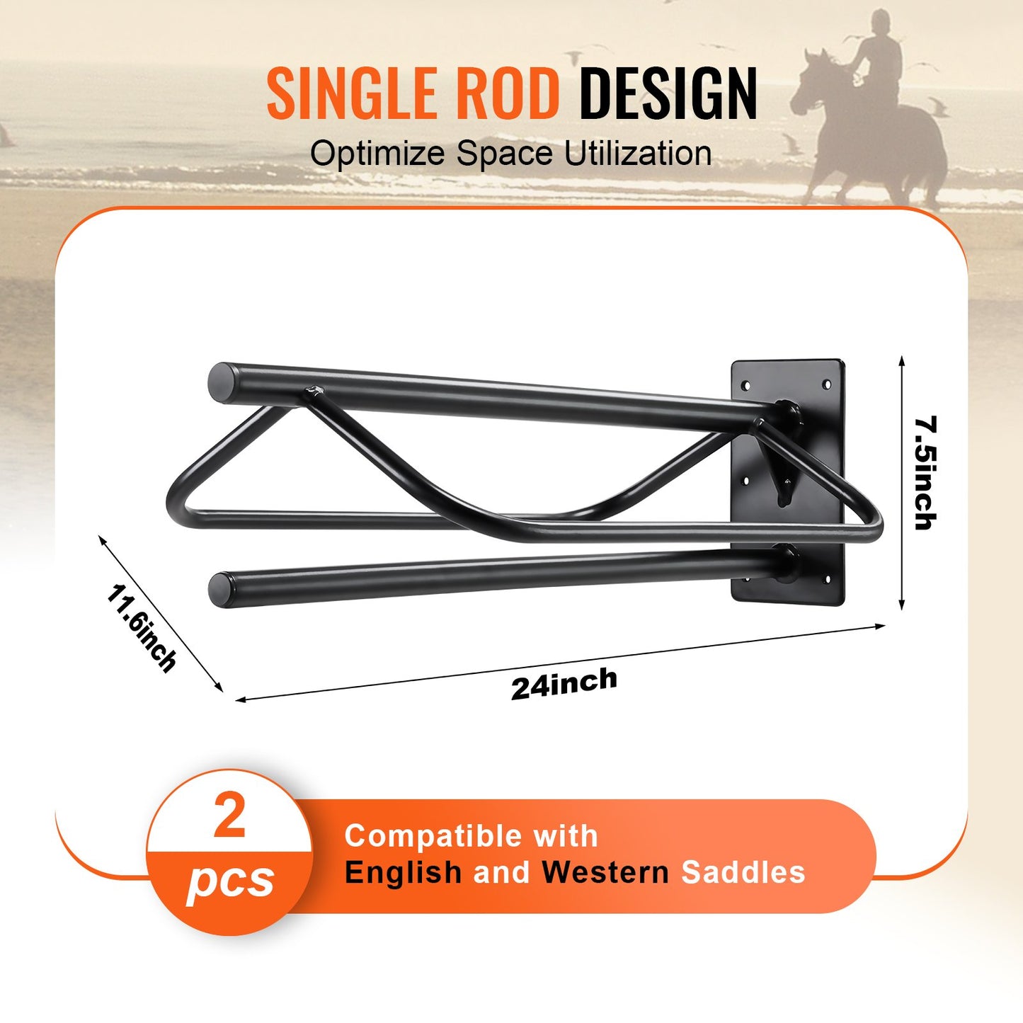 Saddle Rack with Pad Bar 2-pack Wall-mounted Horse Saddle Rack Black