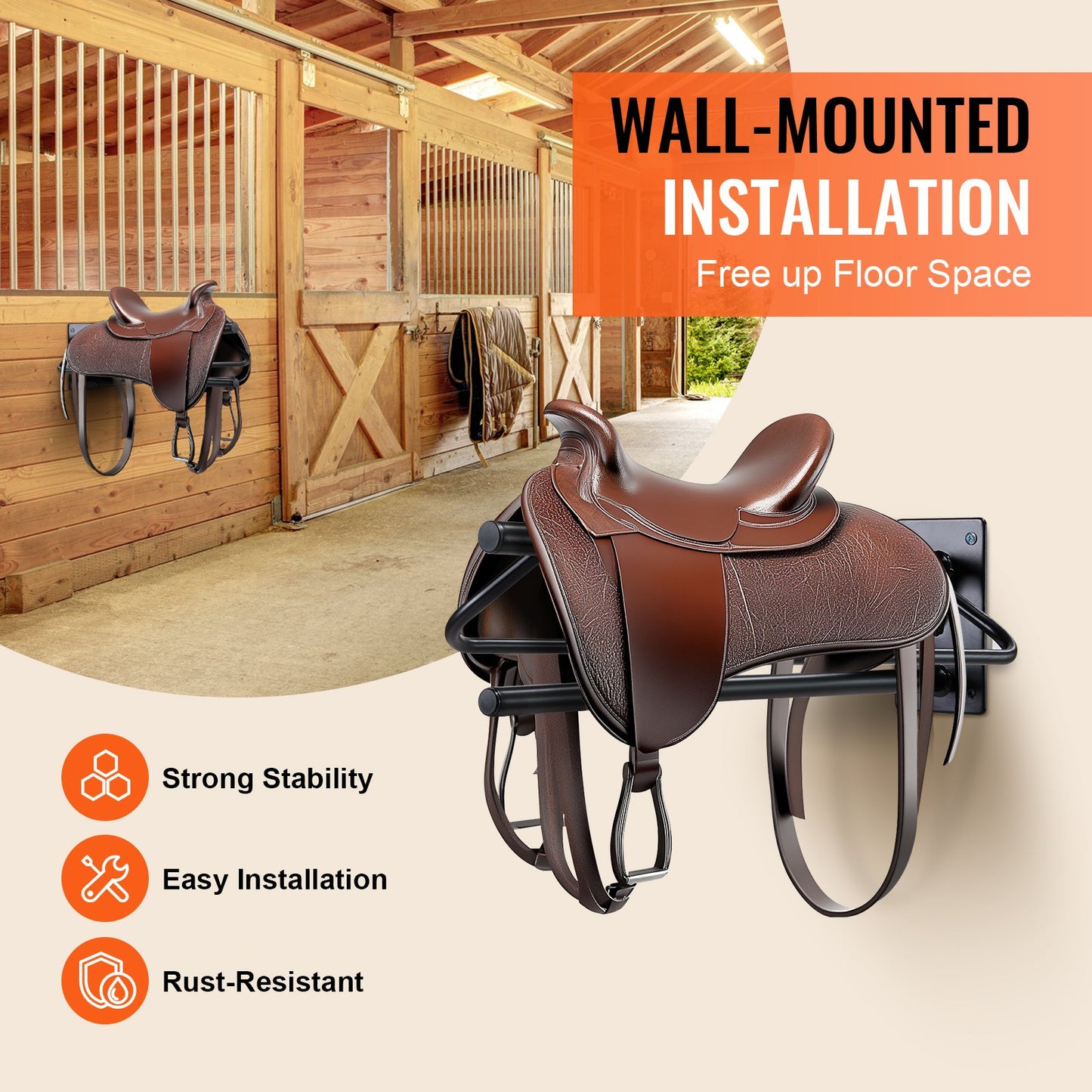 Saddle Rack with Pad Bar 2-pack Wall-mounted Horse Saddle Rack Black