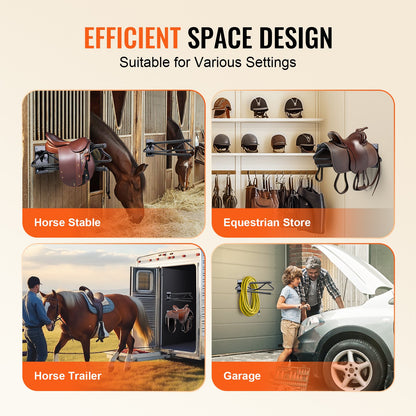 Saddle Rack with Pad Bar 2-pack Wall-mounted Horse Saddle Rack Black