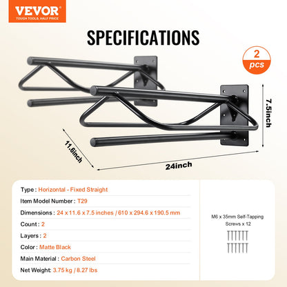Saddle Rack with Pad Bar 2-pack Wall-mounted Horse Saddle Rack Black