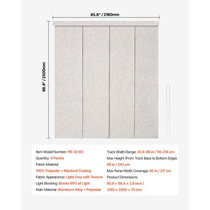 Panel Rail Blinds Extendable Rails 116 to 218 cm B Can Be Edge-cut Light Grey