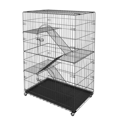 Catio, 4-Tier Large Indoor Cat Cages, Detachable Metal Playpen Enclosure with 360° Rotating Wheels, with 3 Ladders and a Hammock for 1-3 Cats, 35.4x23.6x51 inches