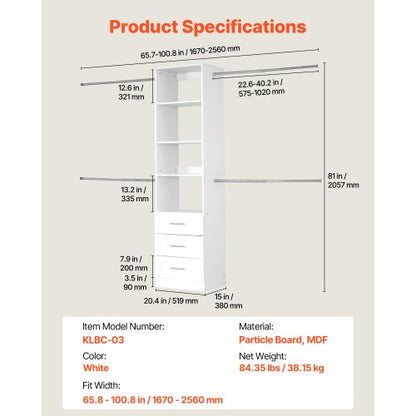 garderobssystem med 3 lådor, justerbar höjd i trä, modern klädkammare med 4 utdragbara galgar, fristående klädställ, vit |  EU