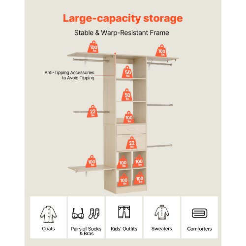 garderobssystem med 2 lådor, justerbar höjd i trä, modern klädkammare med 5 utdragbara galgar, fristående klädställ, grå |  EU