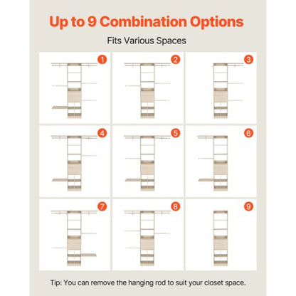 garderobssystem med 2 lådor, justerbar höjd i trä, modern klädkammare med 5 utdragbara galgar, fristående klädställ, grå |  EU