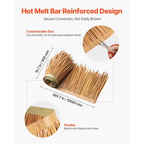 1.3x32.8ft Artificial Thatch Roofing Mexican Tiki Hut Grass Skirt Roof