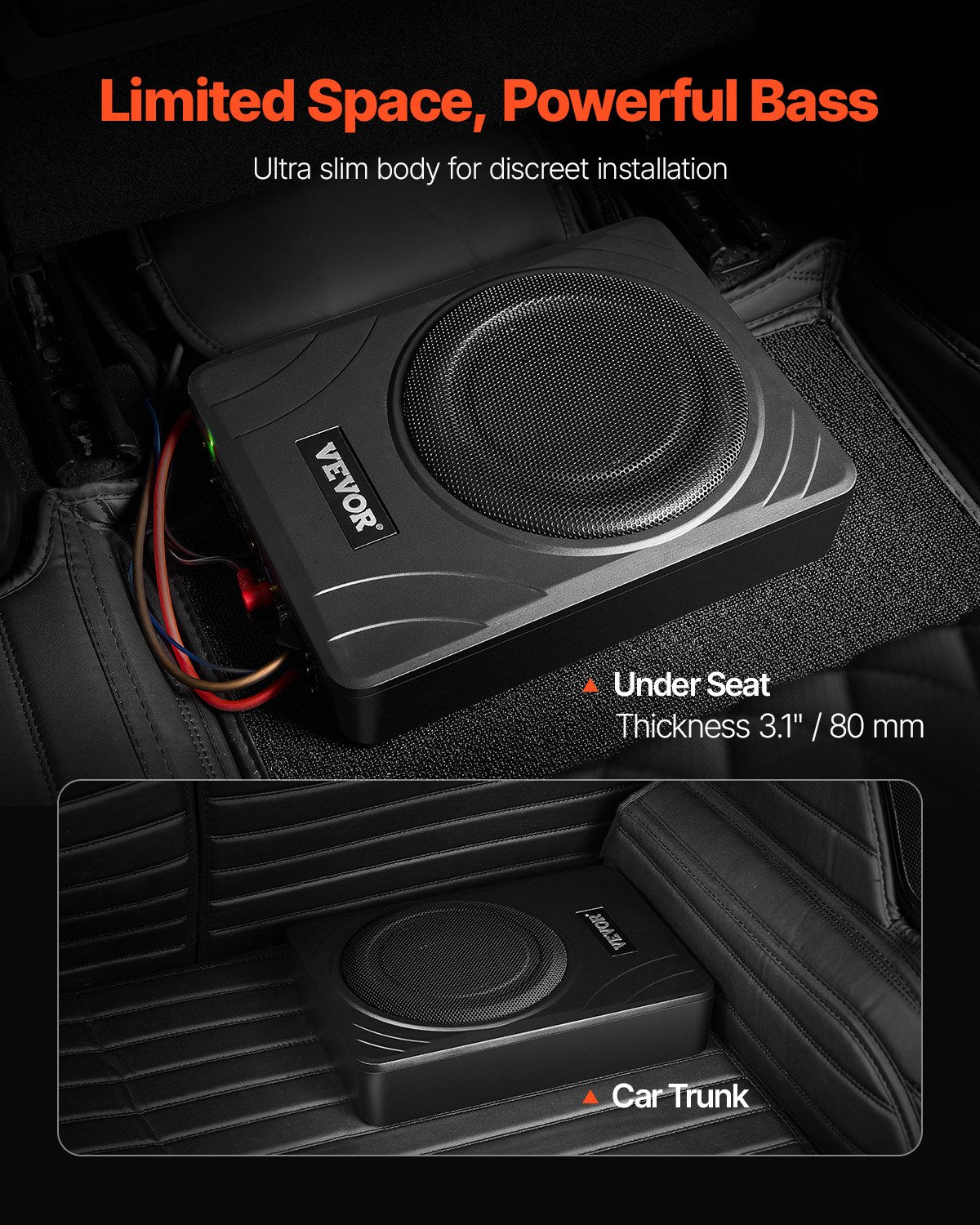 8" 300W under säte bil subwoofer Slimdriven bil/lastbil subwoofer system