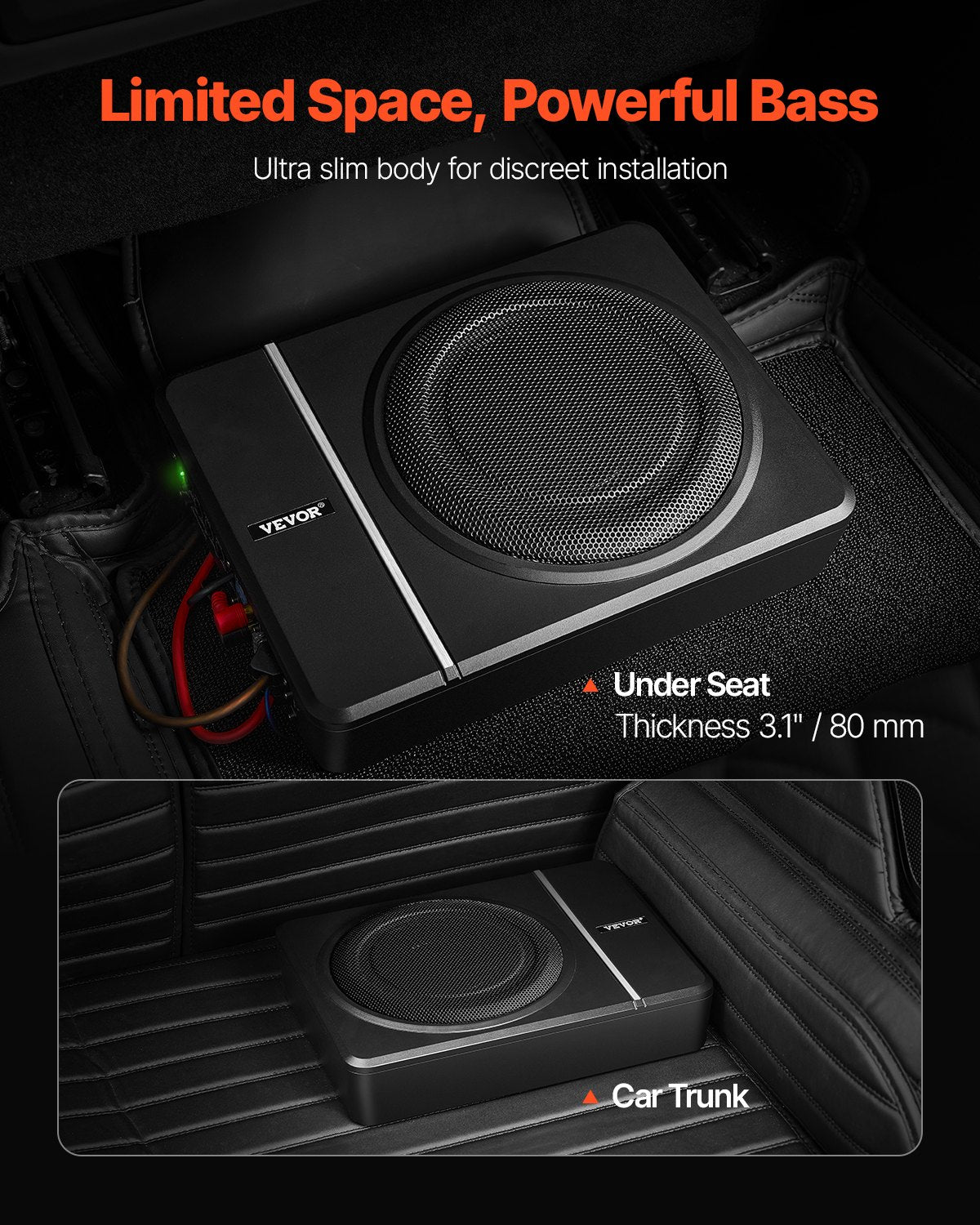 8" 240W Auto-Subwoofer unter dem Sitz Schlankes Subwoofersystem für Auto/LKW