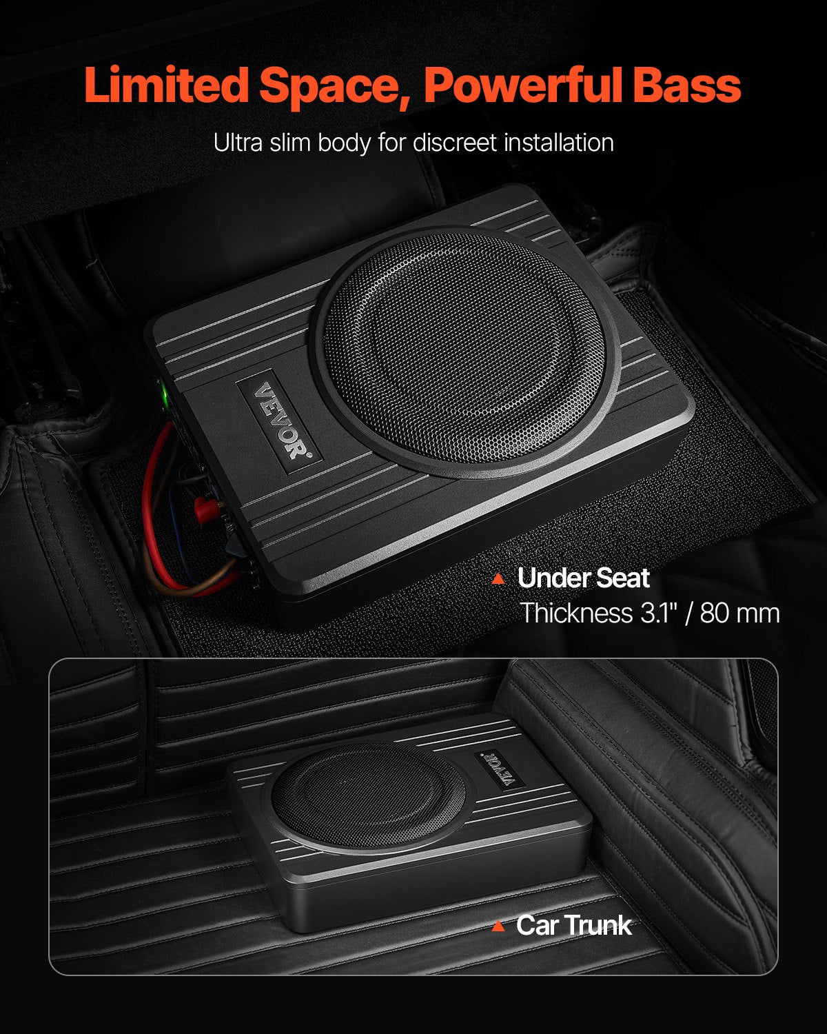 10" 300W under säte bil subwoofer Slimdriven bil/lastbil subwoofer system