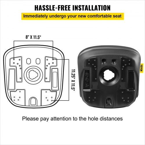 universellt traktorsäte, kompakt gräsklipparsäte med hög rygg, svart vinylgaffeltrucksäte, centralt dräneringshål, kompaktlastarsäte med monteringsbultmönster på 8" x 11,5" och 11,25" x 11,5 |  EU