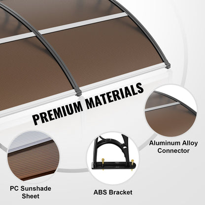 Window Door Awning 40" x 120", UPF 50+ Polycarbonate Entry Door Outdoor Window Awning Exterior, Front Door Overhang Awning for Sunroof, UV, Rain, Snow Protection, Hollow Fabric
