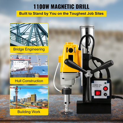 MD40 1-1/2 Inch Electric Magnetic Drill Press Drilling Machine with 11PCS HSS Cutter Set Precise Annular Cutter Set Compact Switchable Evolution 1100W Magnetic Power