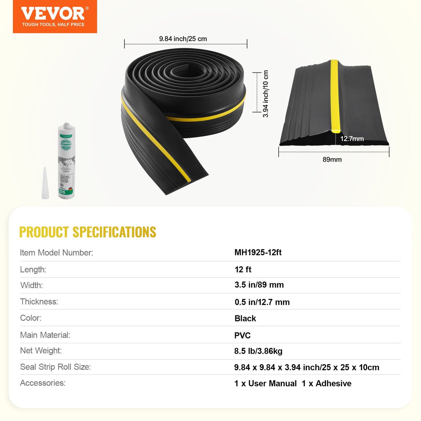 Garageport Tröskel Tätningslist 12 FT Universal Botten Vattentät PVC