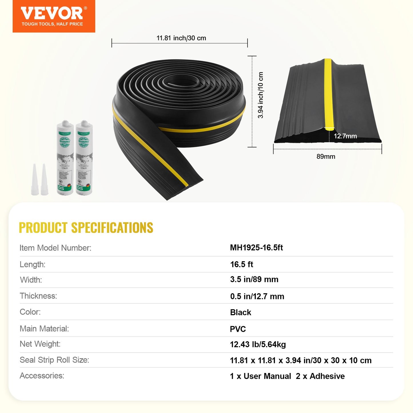 Garageport Tröskel tätningslist 16,5 FT Universal Botten Vattentät PVC