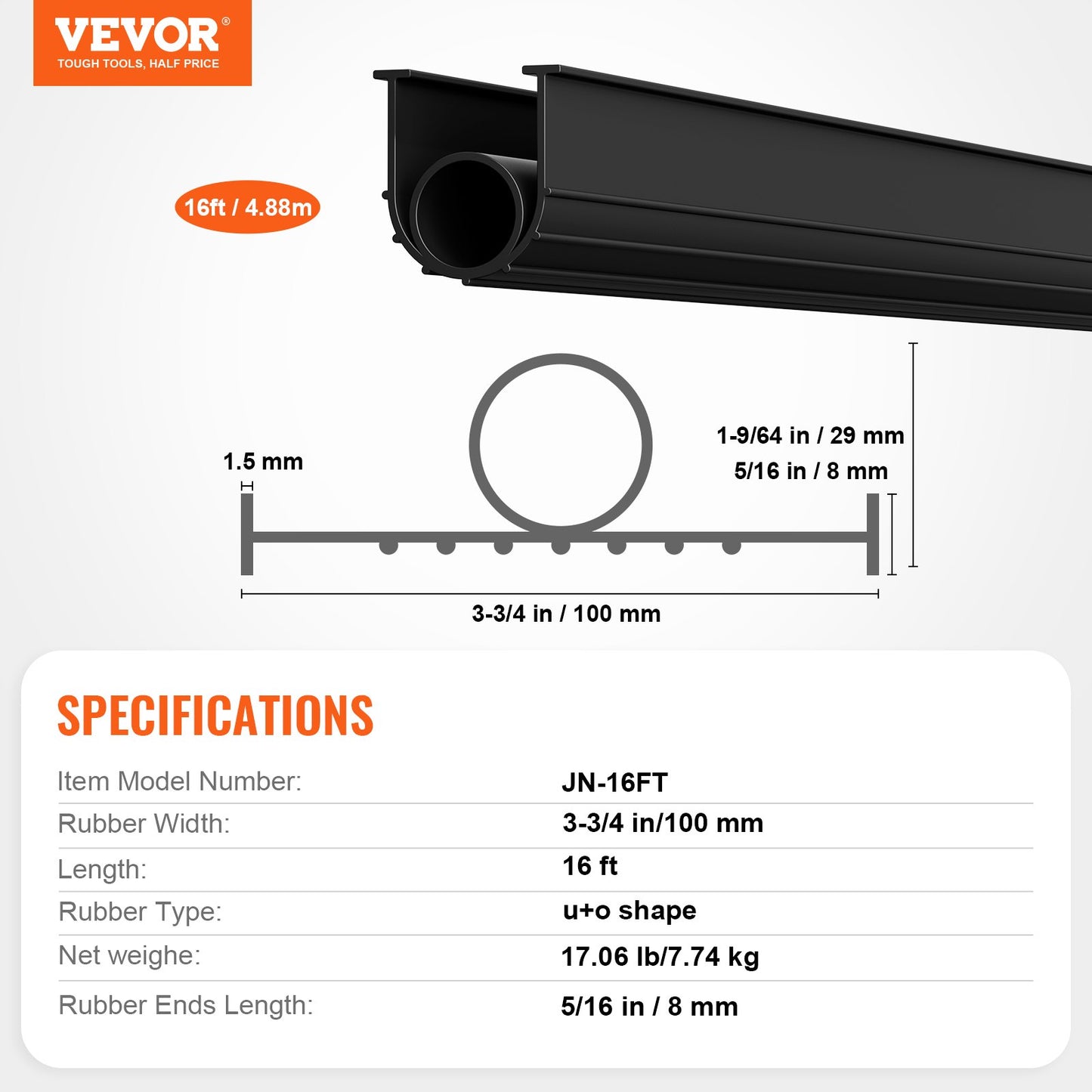 Garage Door Threshold and Bottom Seals Kit 16 FT Universal Waterproof PVC