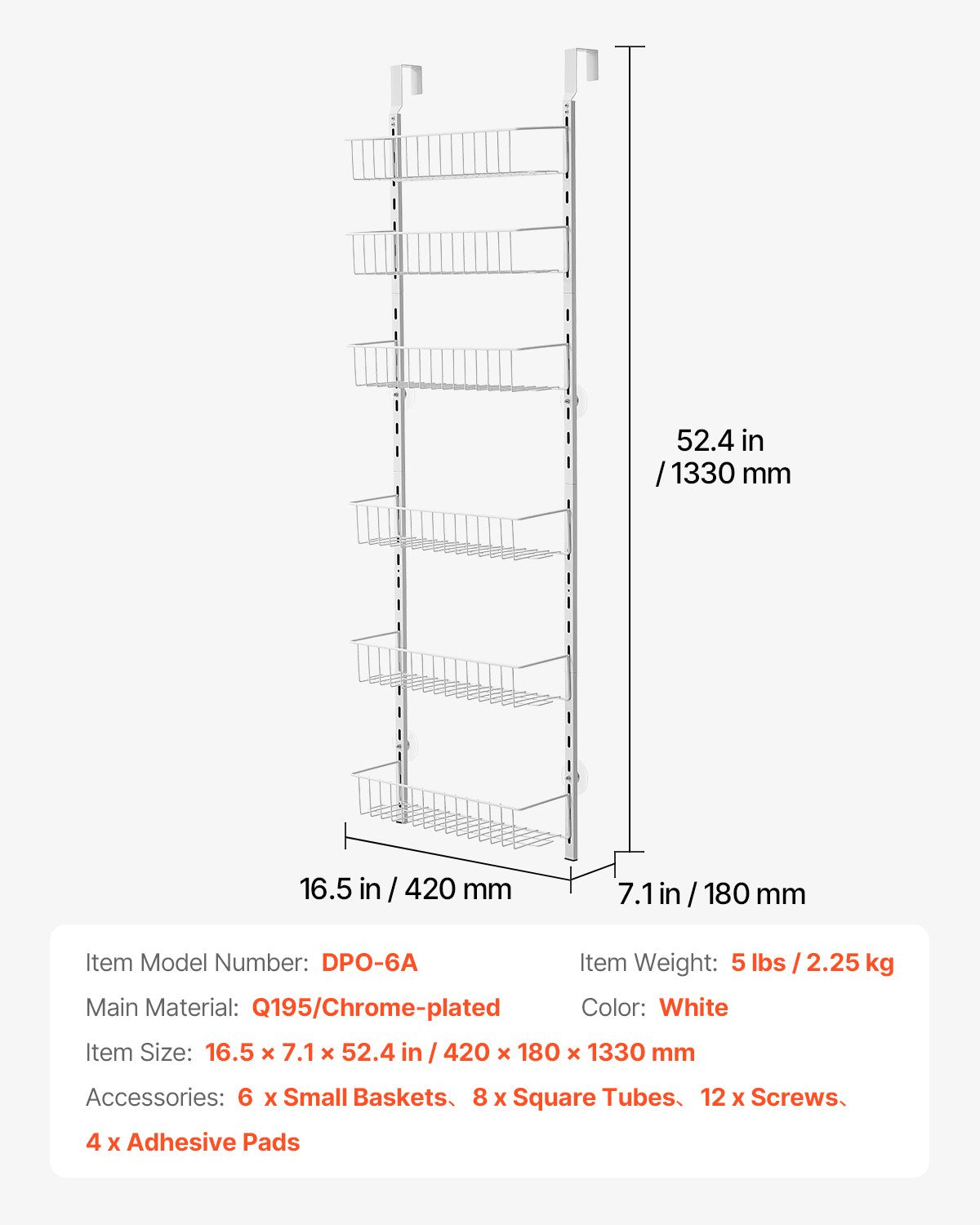 6-Tier Over the Door Pantry Organizer Hanging Storage Rack Adjustable