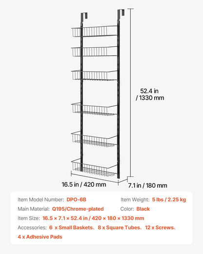 6-Tier Over the Door Pantry Organizer Hanging Storage Rack Adjustable