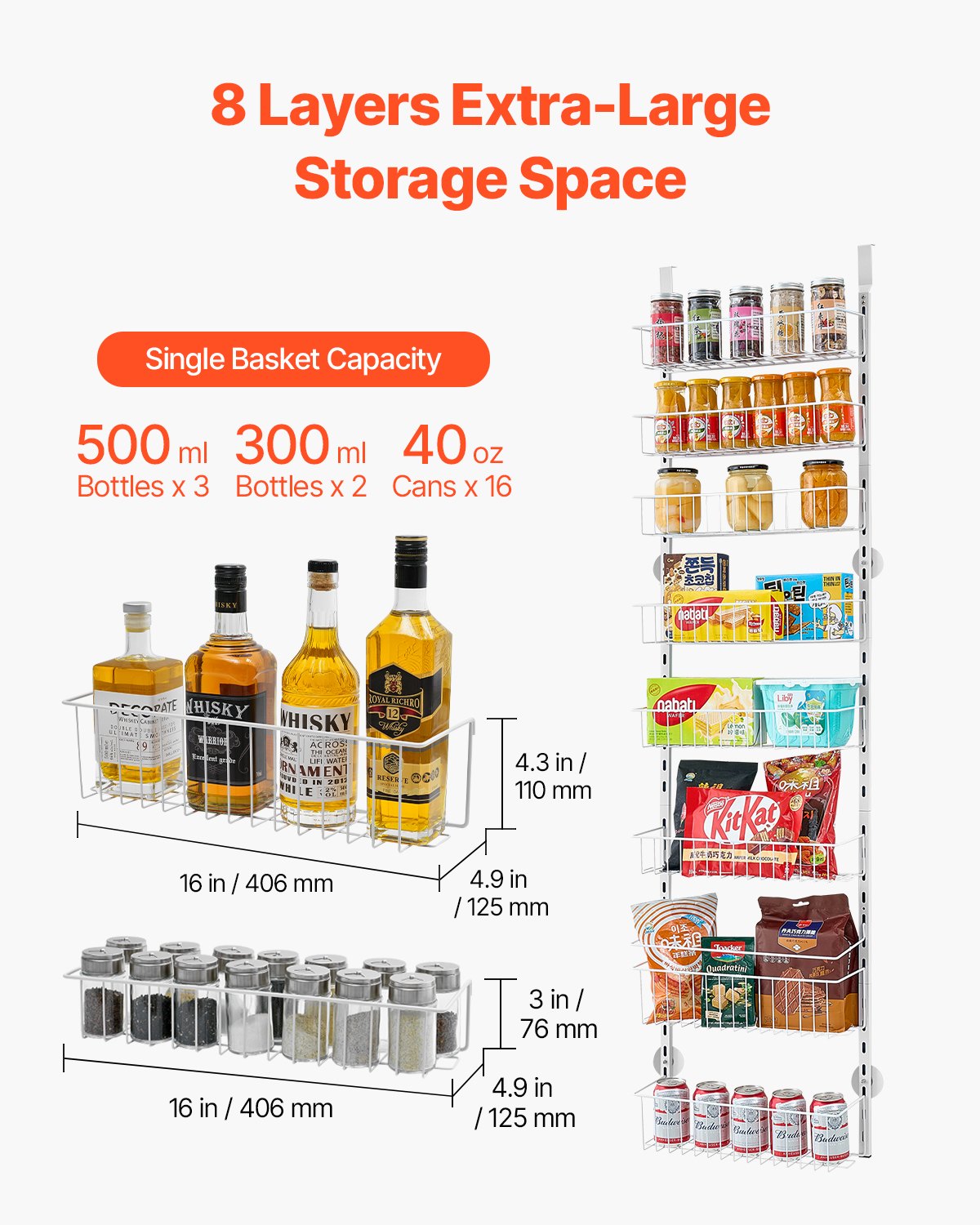 8-Tier Over the Door Pantry Organizer Hanging Storage Rack Adjustable