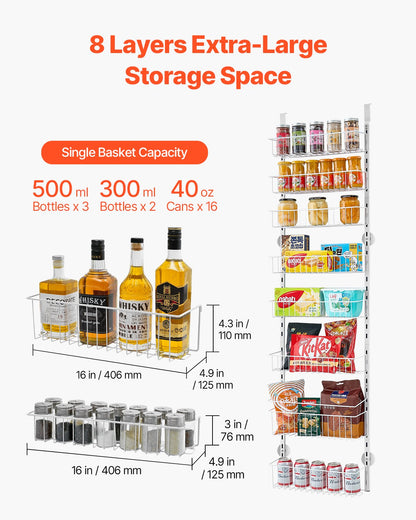 8-Tier Over the Door Pantry Organizer Hanging Storage Rack Adjustable