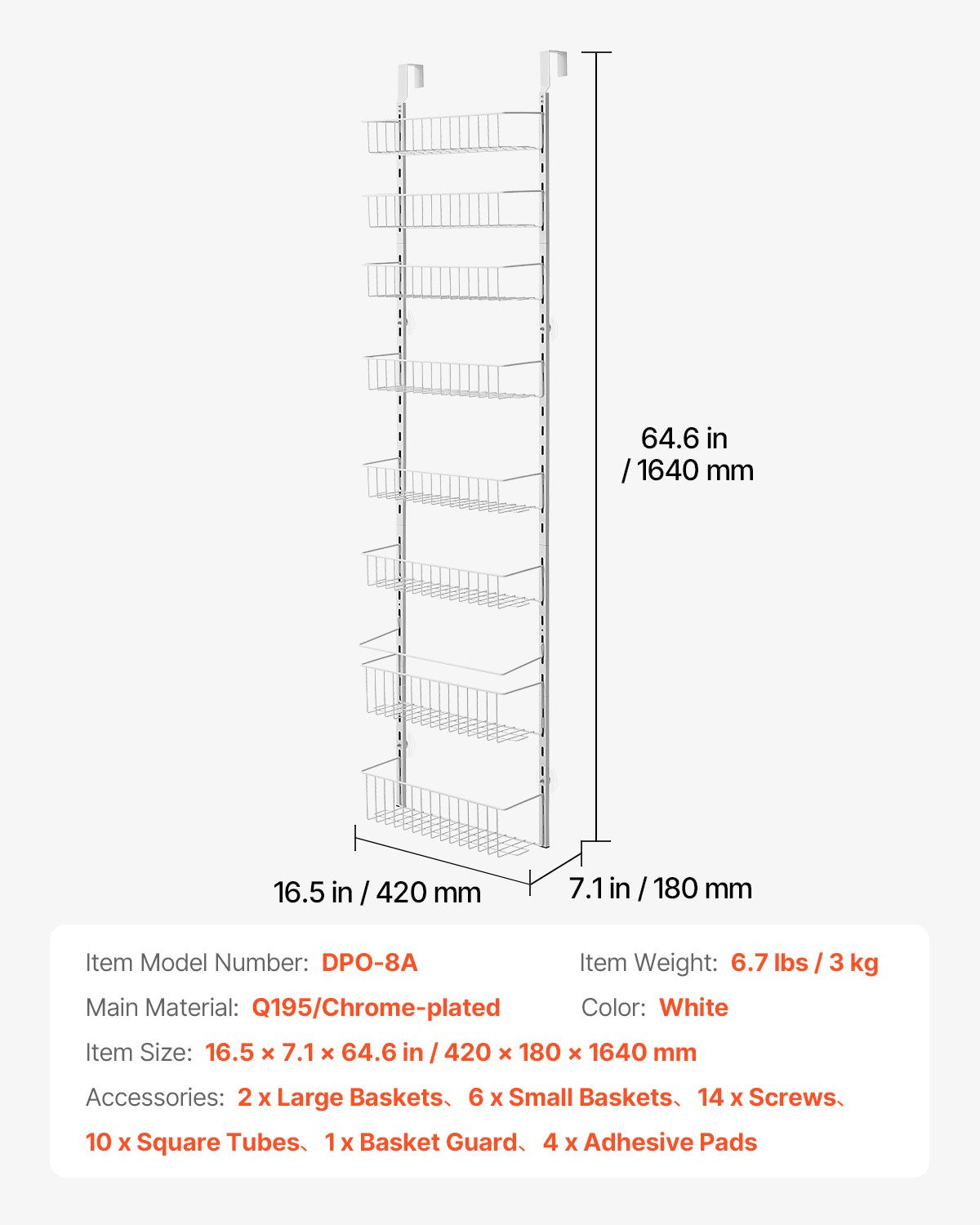 8-Tier Over the Door Pantry Organizer Hanging Storage Rack Adjustable