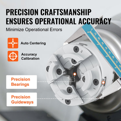KP96 lathe chuck, 4-jaw 3.75" diameter, metal lathe chuck lathe machine accessories, self-centering tool, for lathes, precision machining, grinders, milling machines