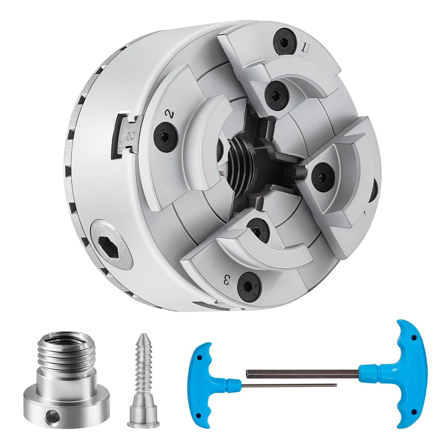 KP96 lathe chuck, 4-jaw 3.75" diameter, metal lathe chuck lathe machine accessories, self-centering tool, for lathes, precision machining, grinders, milling machines
