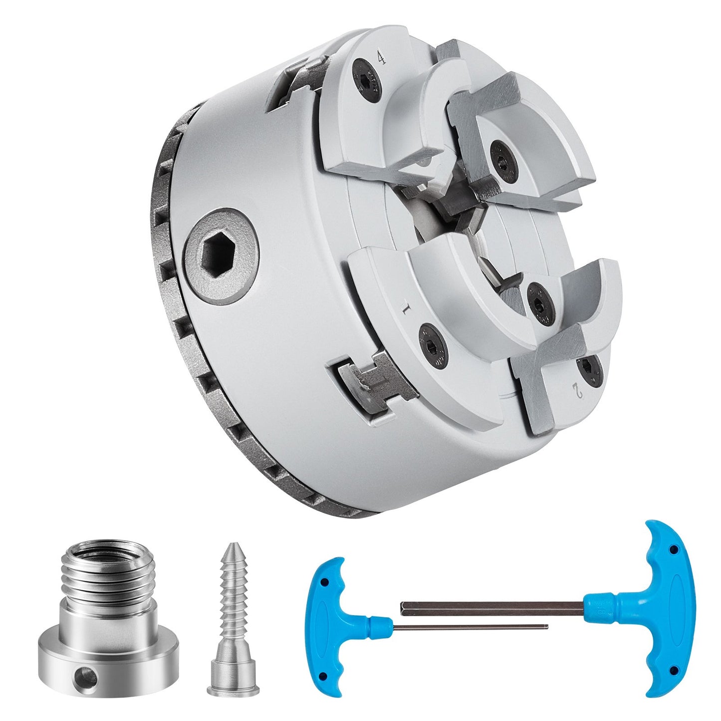 KP96 lathe chuck, 4-jaw 3.75" diameter, metal lathe chuck lathe machine accessories, self-centering tool, for lathes, precision machining, grinders, milling machines